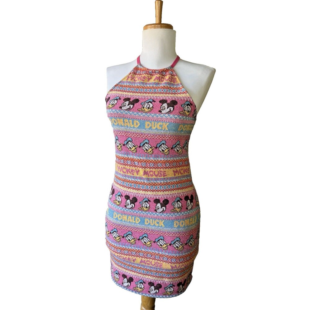 Zara x Disney Mickey Mouse Donald Duck Knit Halter Bodycon Mini Dress Pink M